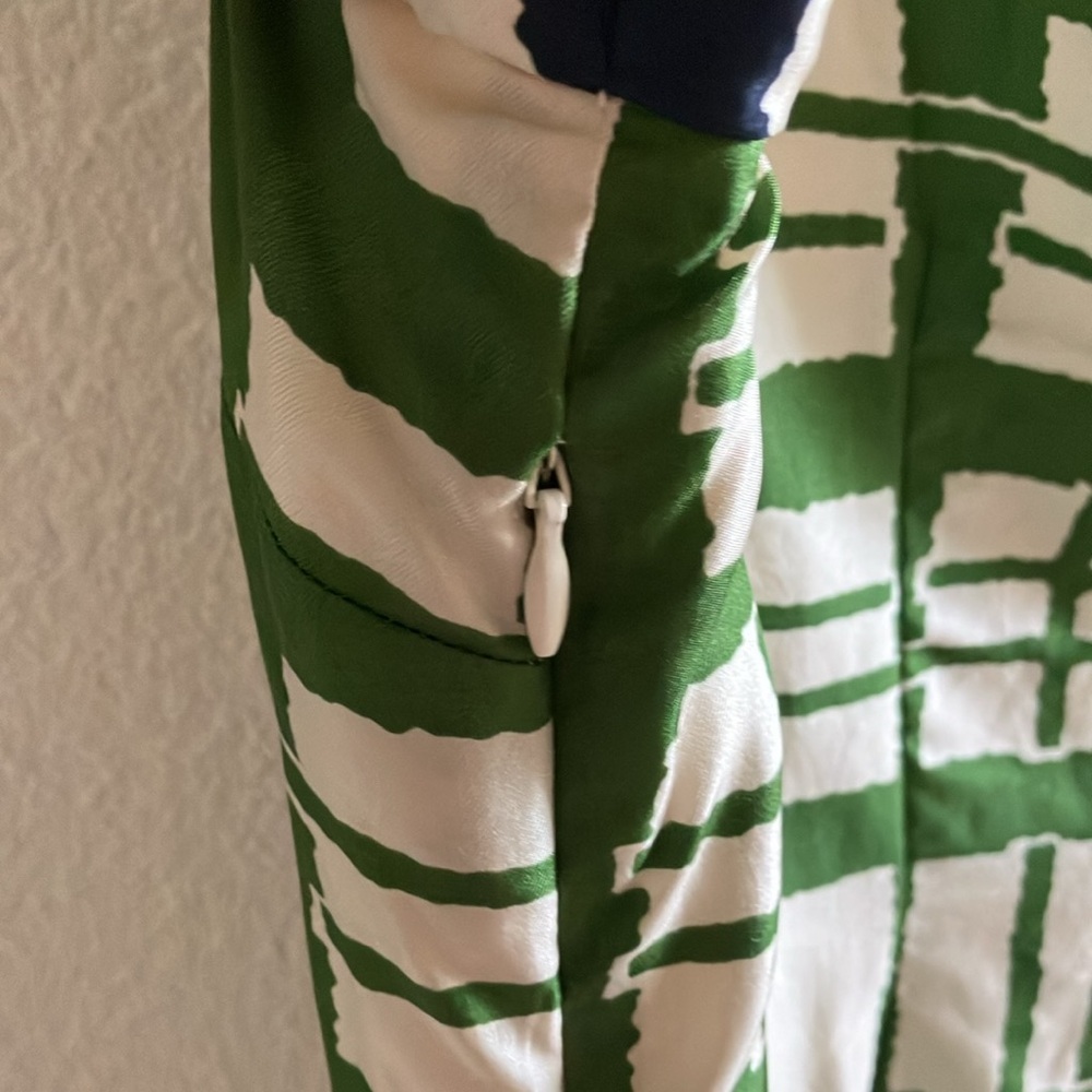 Anthropologie Maeve Broken Blocks 100%‎ Silk Dress- Green, Cream, Navy Sz 4- EUC - Picture 7 of 11